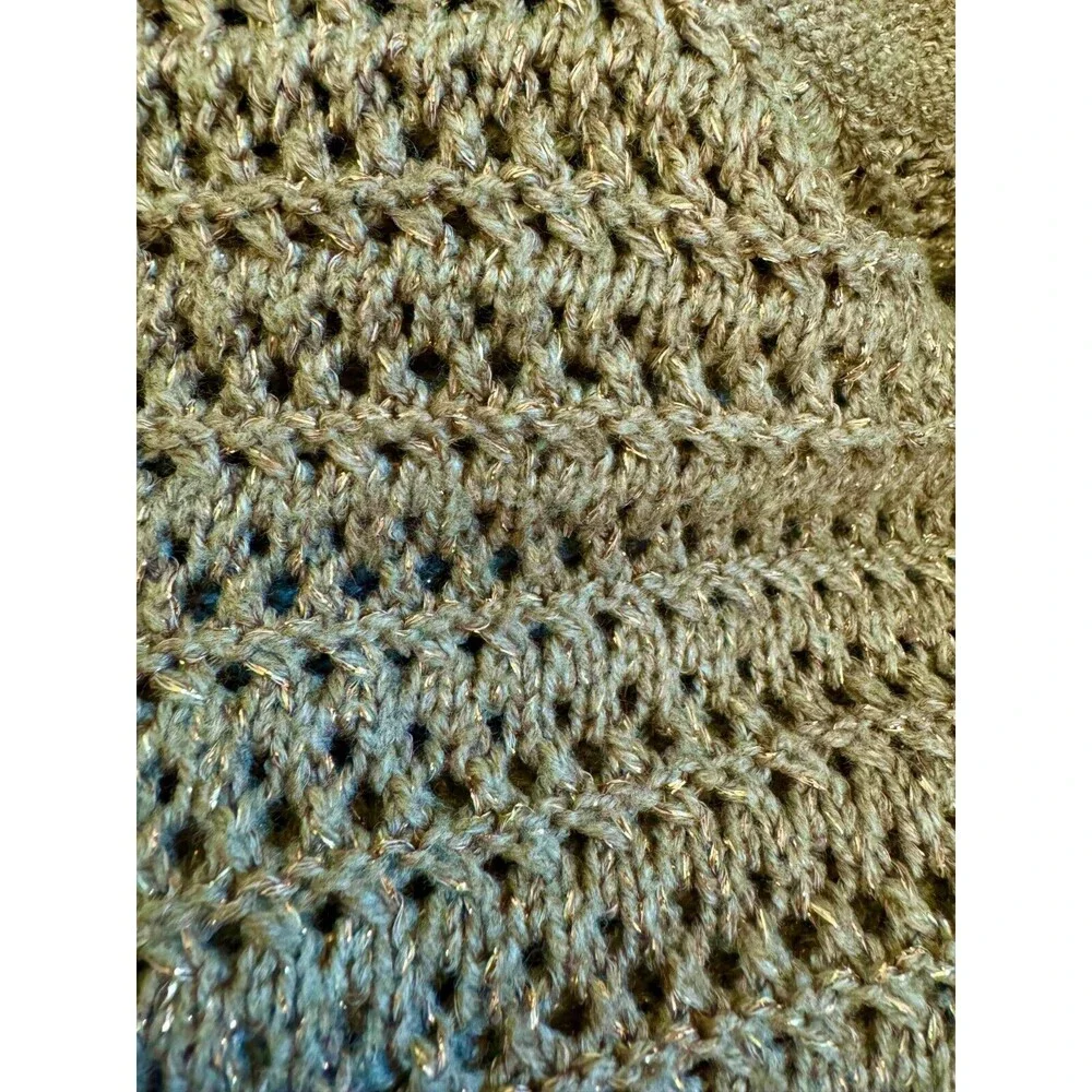 New York & Co Shimmery Cowl Sweater Sz L Open Knit Gold Thread Special Party - Picture 9 of 11